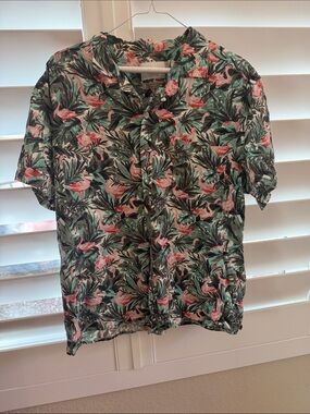 Target Men's Tropical Flamingo Button-Down Shirt - Green & Pink